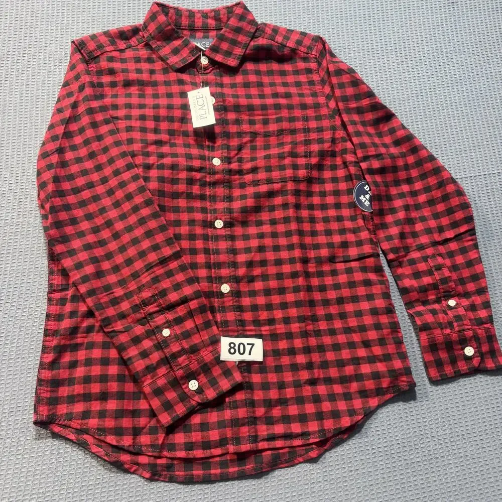 The Children's Place Dad Matching‎ Short Sleeve Plaid Shirt Boy's Sz L Brand New